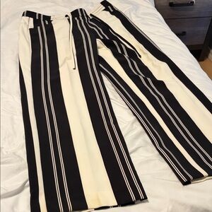 INC International Concepts Black and Cream Striped Wide Leg Pants